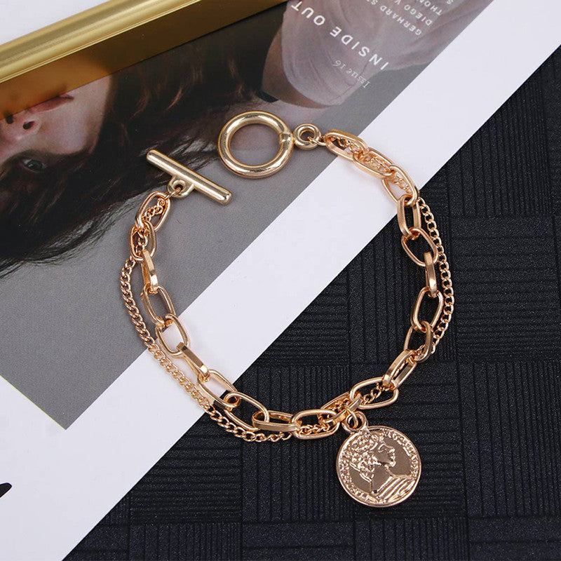 Stylish Coin Head Gold Plated Multistrand Bracelet