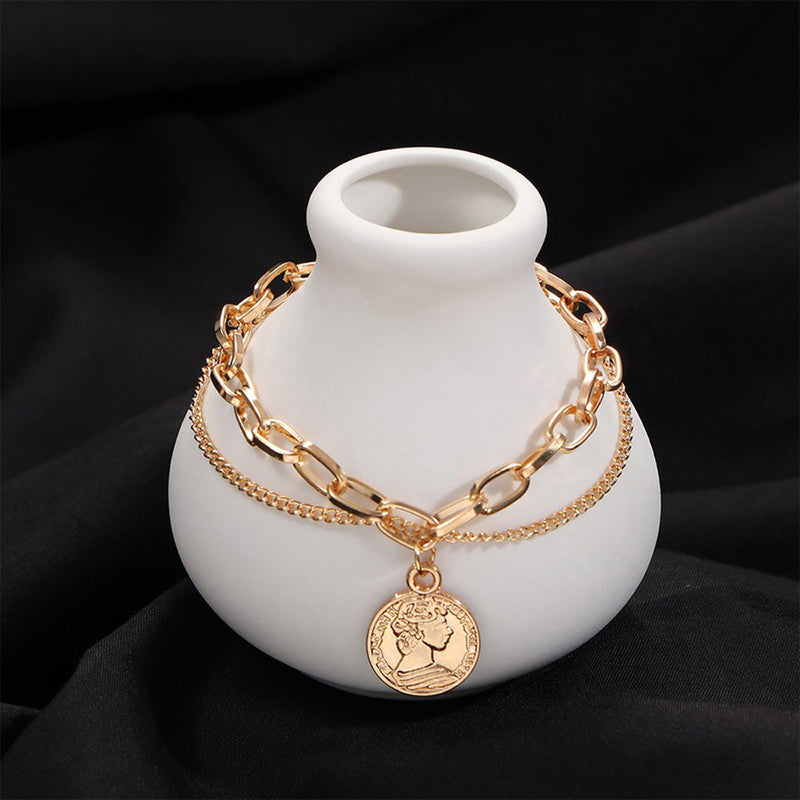 Stylish Coin Head Gold Plated Multistrand Bracelet