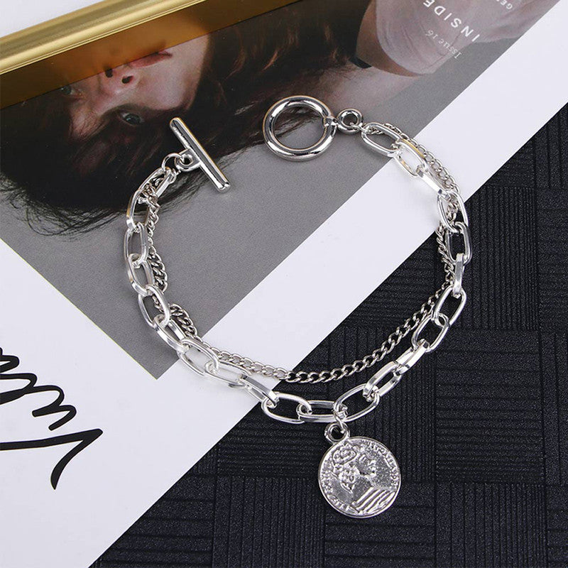 Mesmerizing Coin Head Silver Plated Multistrand Bracelet Jewellery