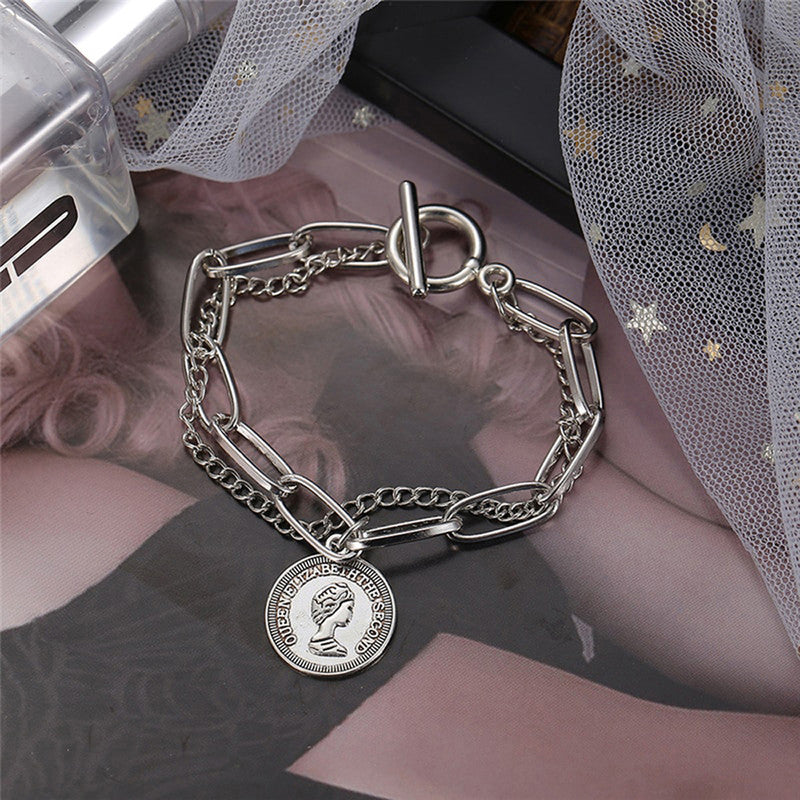 Mesmerizing Coin Head Silver Plated Multistrand Bracelet Jewellery