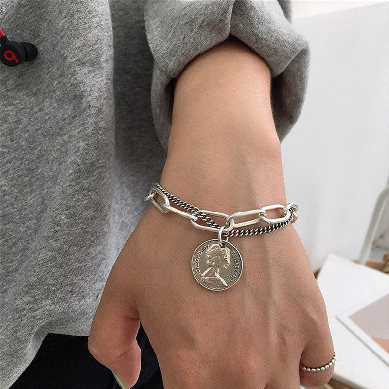 Mesmerizing Coin Head Silver Plated Multistrand Bracelet Jewellery