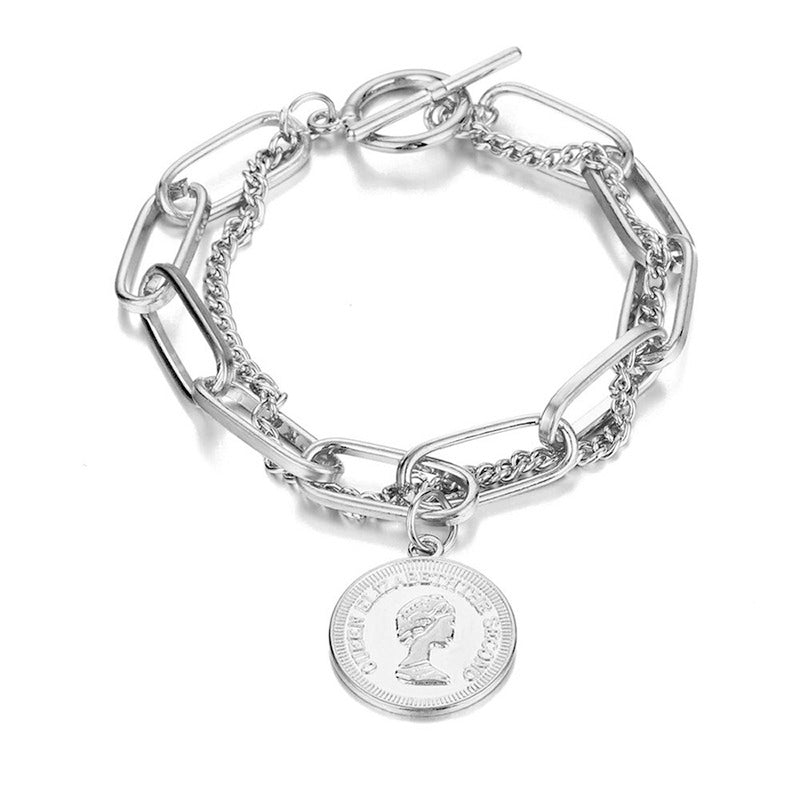 Mesmerizing Coin Head Silver Plated Multistrand Bracelet Jewellery