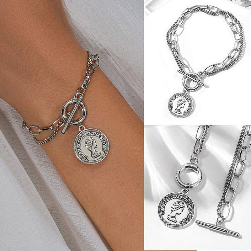 Mesmerizing Coin Head Silver Plated Multistrand Bracelet Jewellery