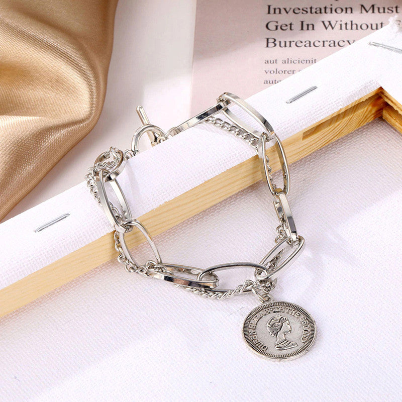 Mesmerizing Coin Head Silver Plated Multistrand Bracelet Jewellery