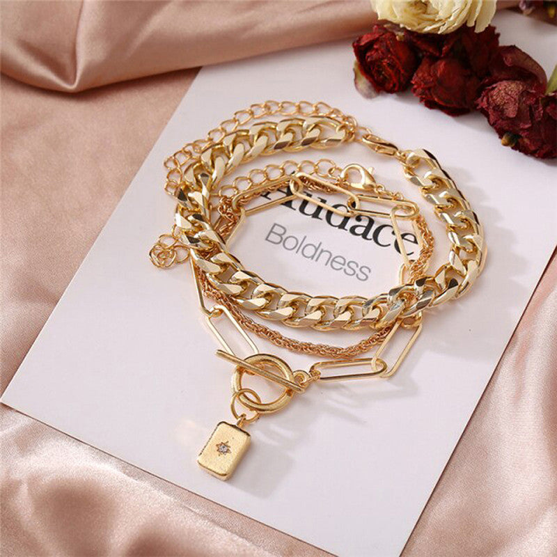 Stunning Gold Plated Multi Strand Bracelet For Women