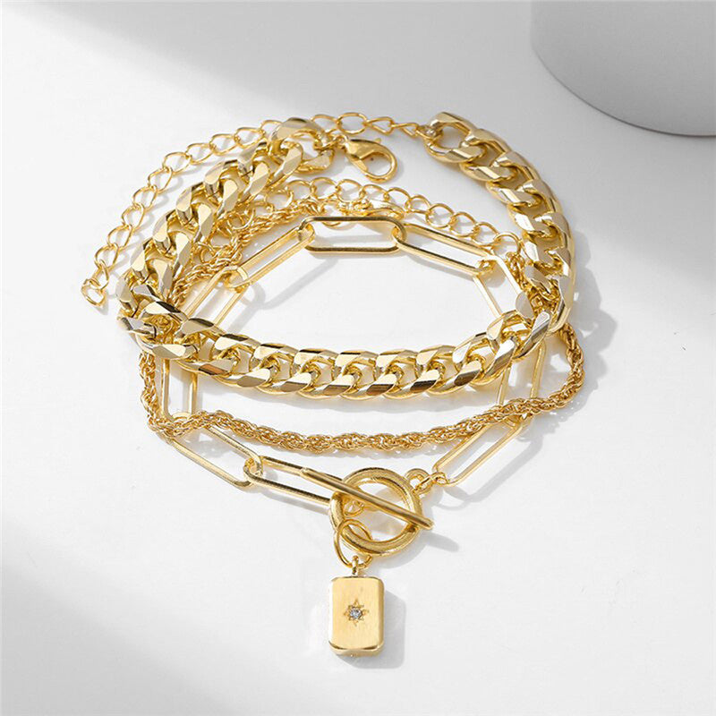 Stunning Gold Plated Multi Strand Bracelet For Women