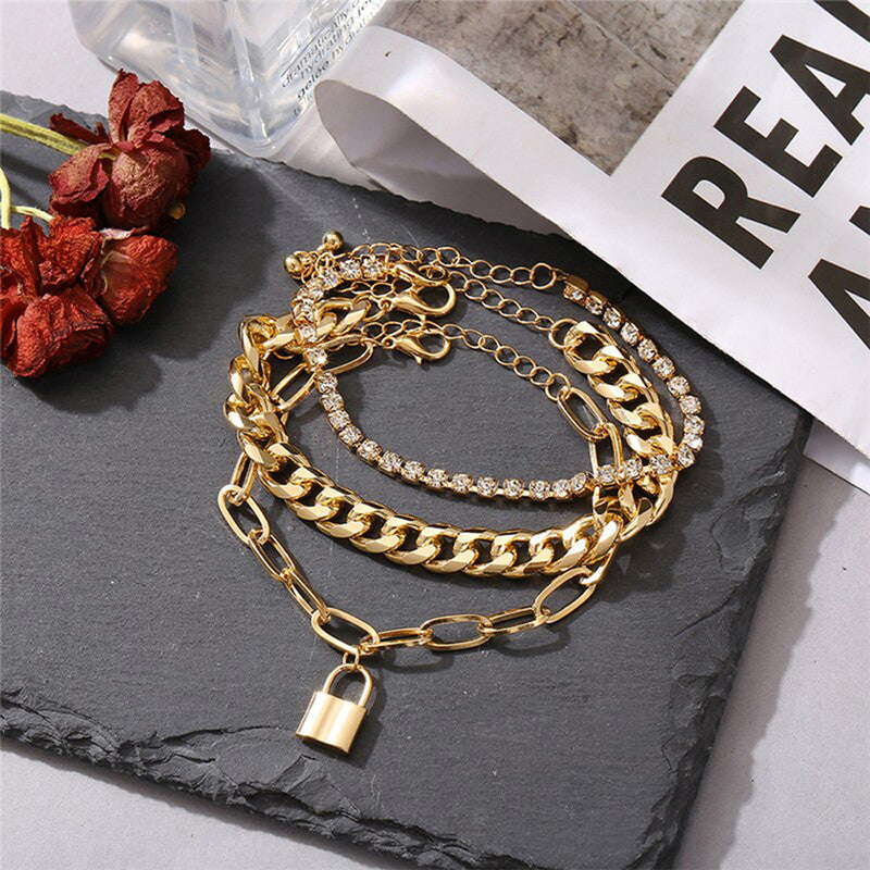 Sparkling Gold Plated Multi Strand Bracelet For Women