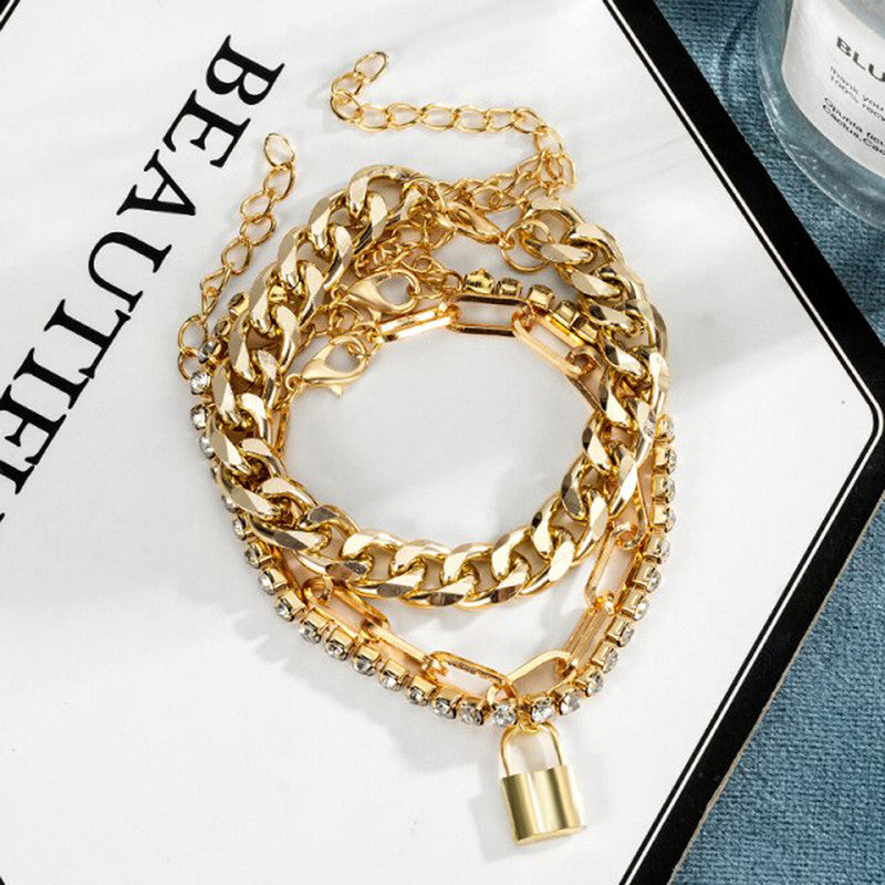 Sparkling Gold Plated Multi Strand Bracelet For Women