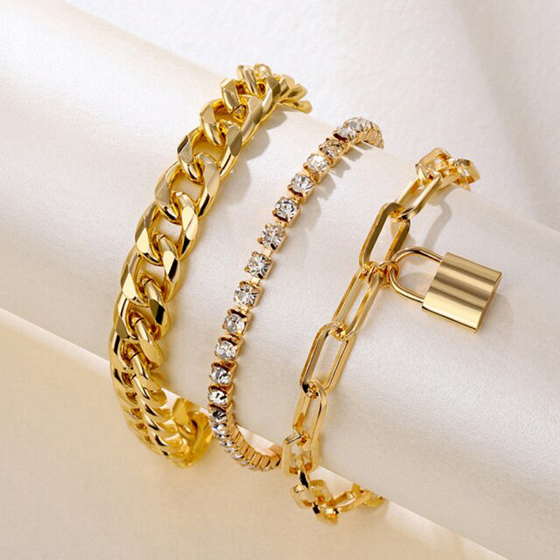 Sparkling Gold Plated Multi Strand Bracelet For Women