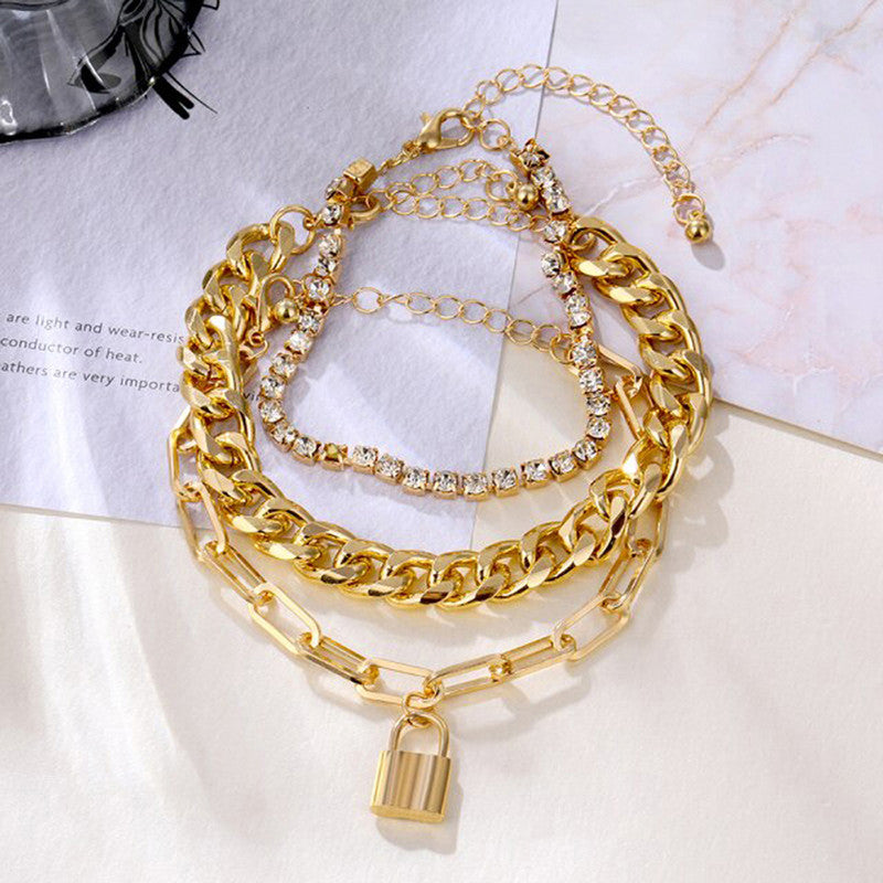 Sparkling Gold Plated Multi Strand Bracelet For Women