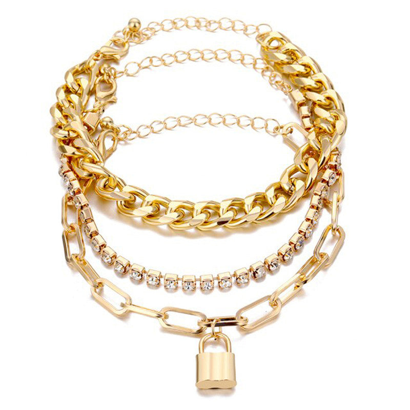 Sparkling Gold Plated Multi Strand Bracelet For Women