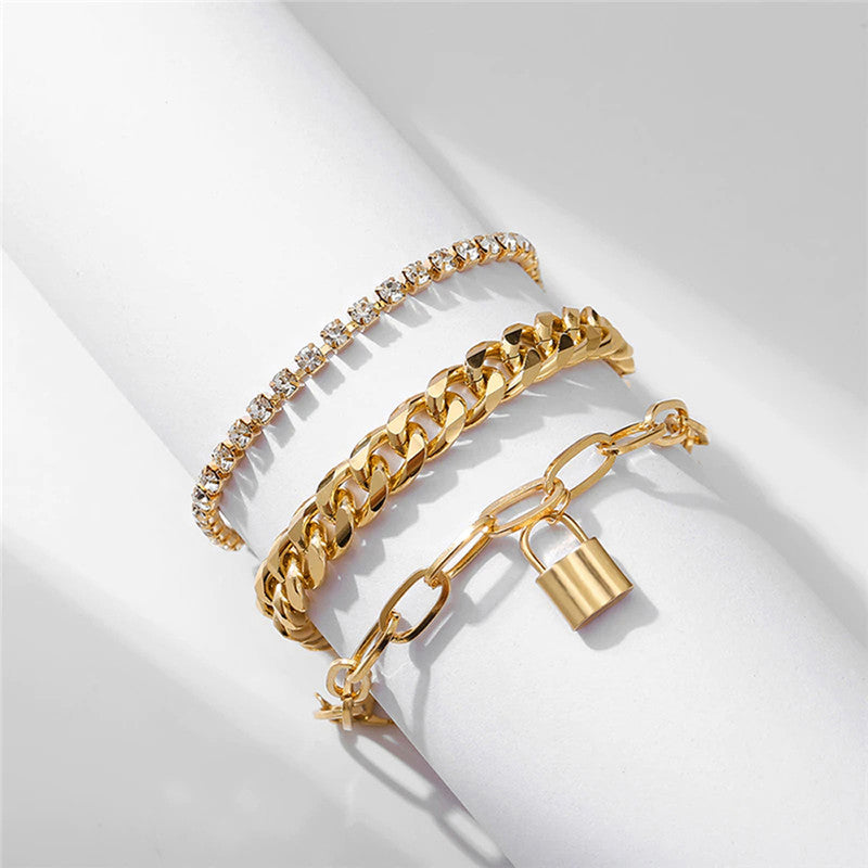 Sparkling Gold Plated Multi Strand Bracelet For Women