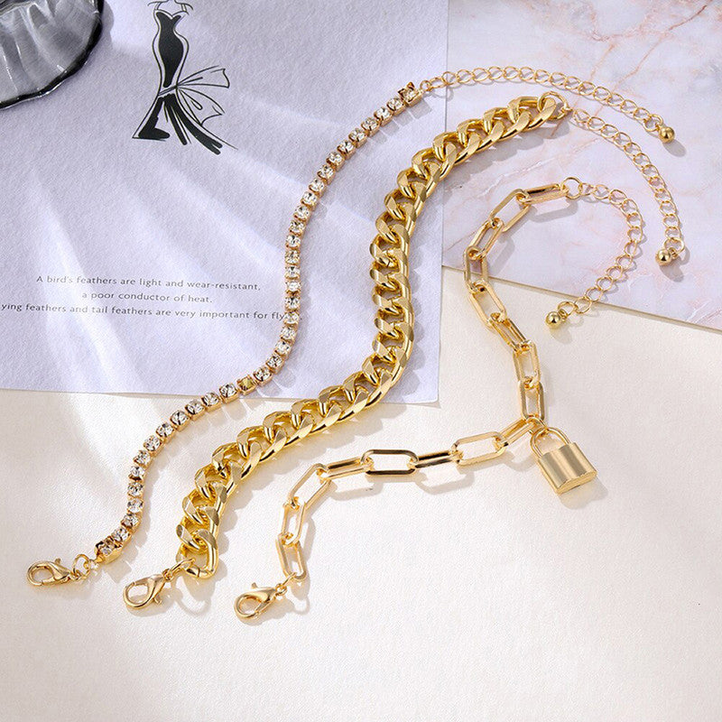 Sparkling Gold Plated Multi Strand Bracelet For Women