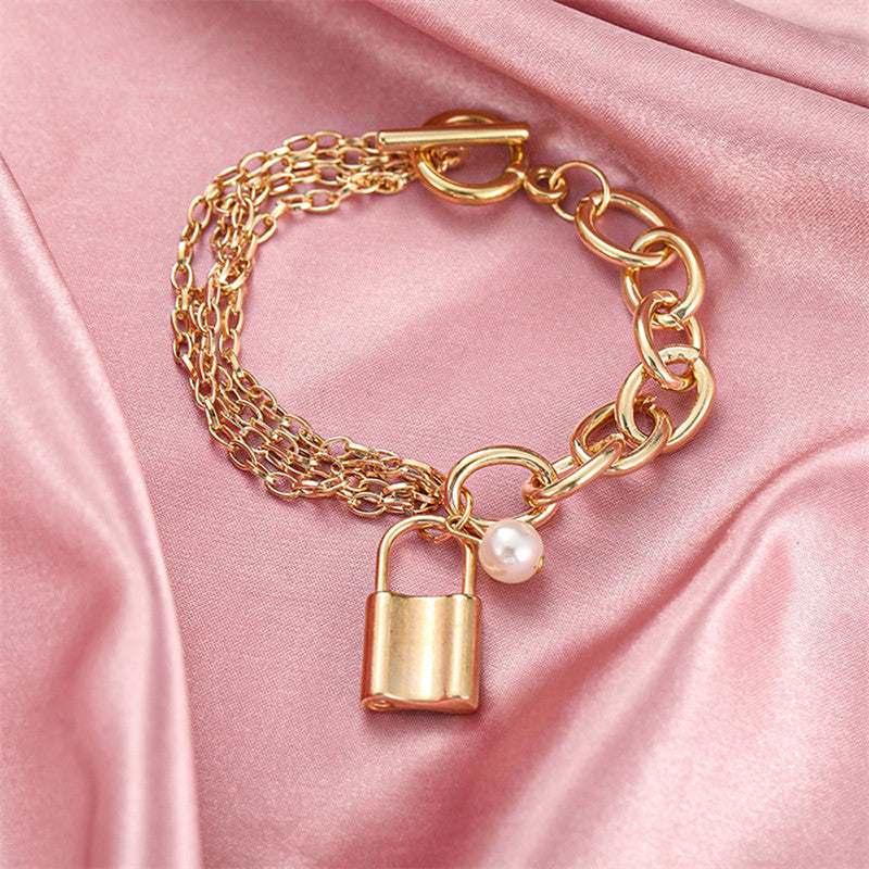 Gold-Toned Gold Plated Bracelet With A Lock