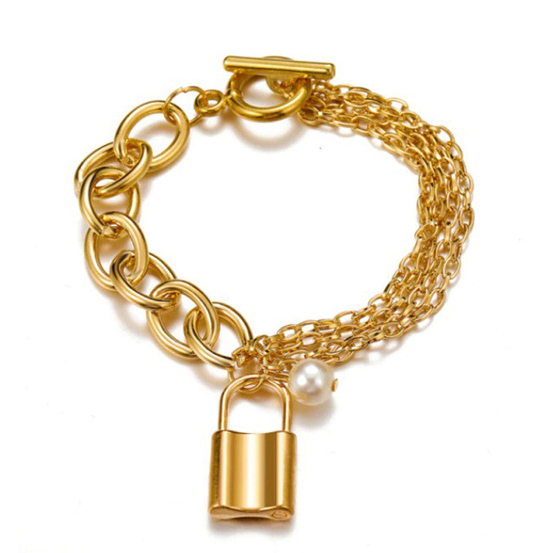 Gold-Toned Gold Plated Bracelet With A Lock