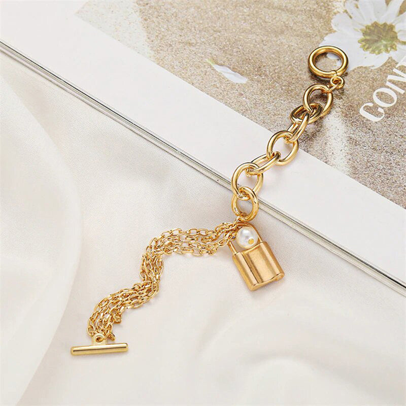 Gold-Toned Gold Plated Bracelet With A Lock