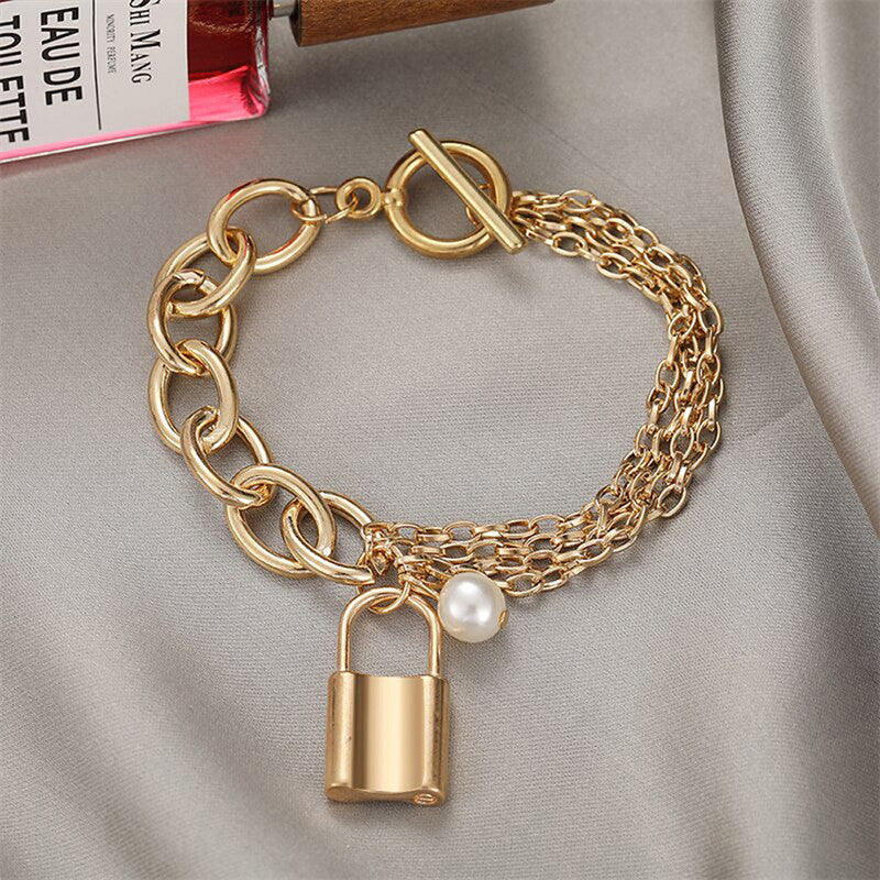 Gold-Toned Gold Plated Bracelet With A Lock