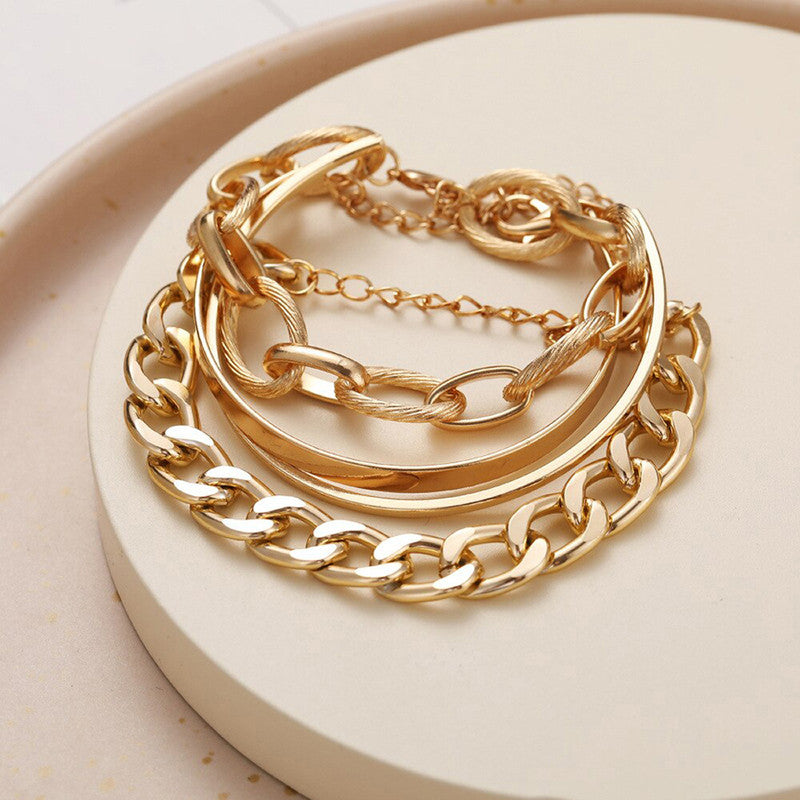 Gold-Toned Gold Plated Set of 4 Stackable Bracelets