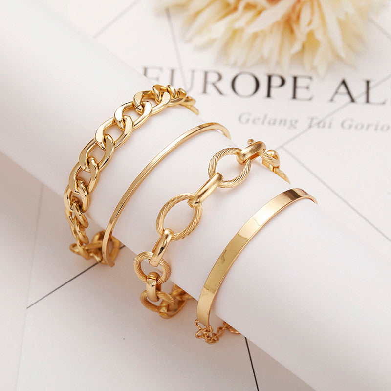 Gold-Toned Gold Plated Set of 4 Stackable Bracelets