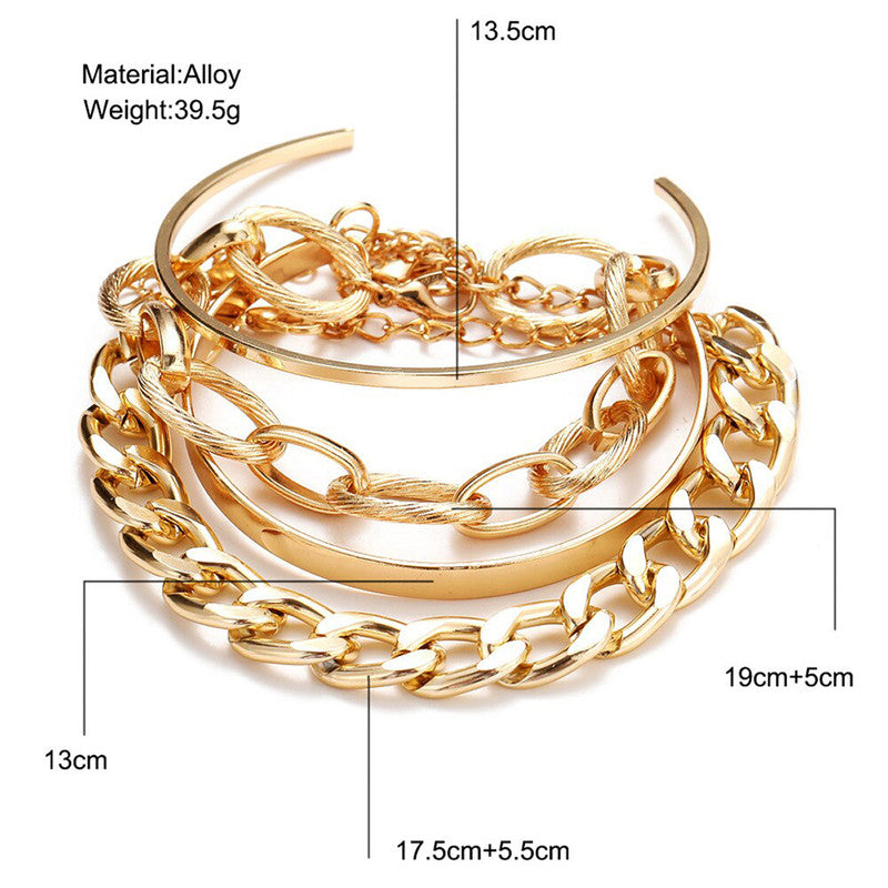 Gold-Toned Gold Plated Set of 4 Stackable Bracelets