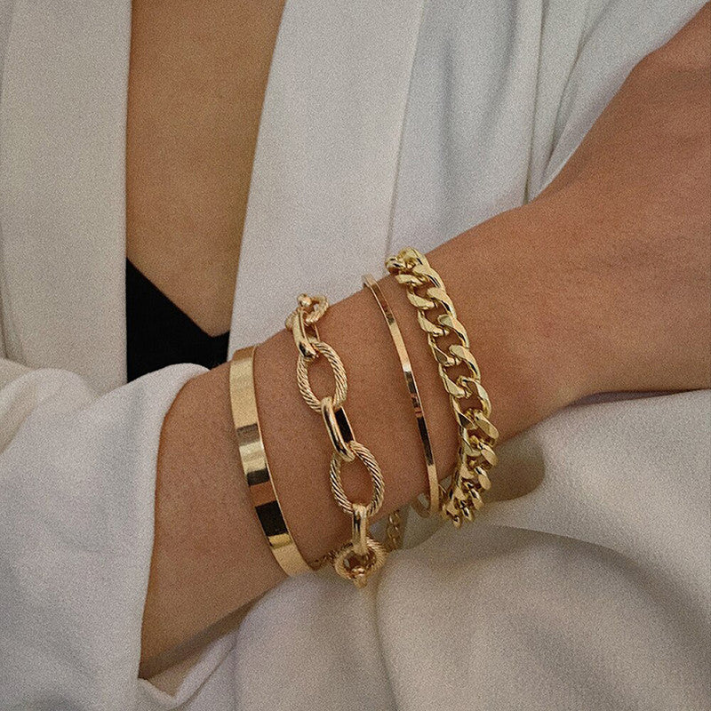 Gold-Toned Gold Plated Set of 4 Stackable Bracelets