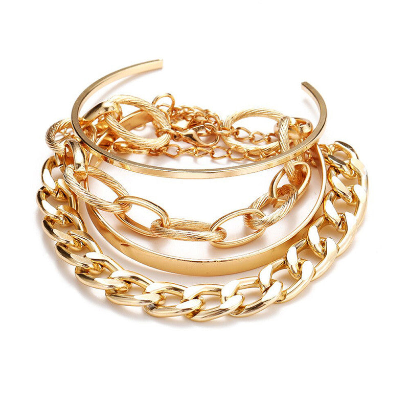 Gold-Toned Gold Plated Set of 4 Stackable Bracelets