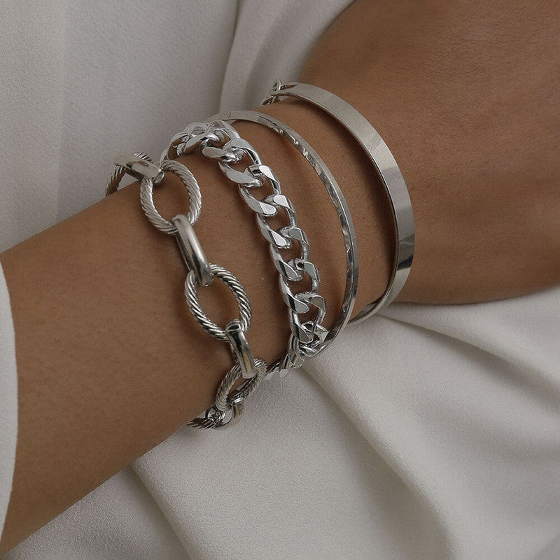 Silver Plated Cuff Bracelets (Set of 4)