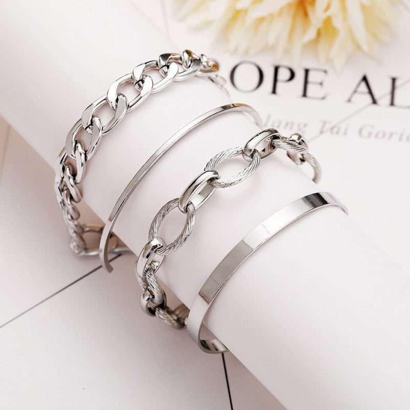 Silver Plated Cuff Bracelets (Set of 4)