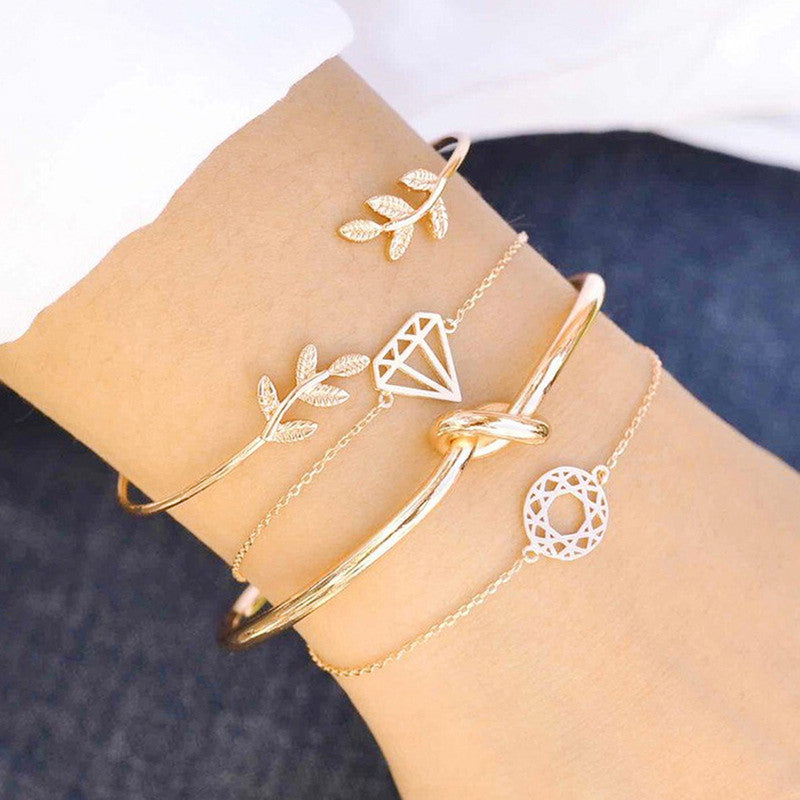 Gold-Toned Gold Plated Contemporary Stackable Bracelet (Pack of 4)