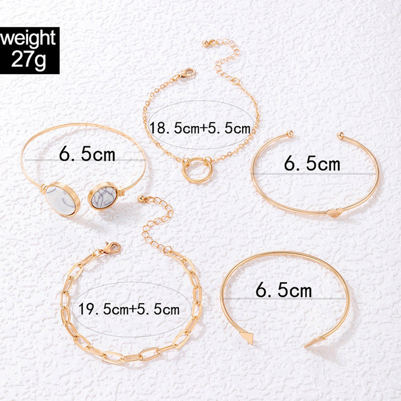 Gold Plated Gold Toned Contemporary Stackable Korean Bracelet (Pack of 5)