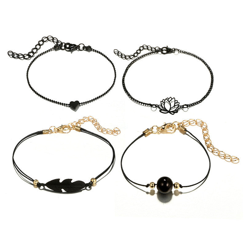 Black Silver Toned Contemporary Bracelet (Pack of 4)