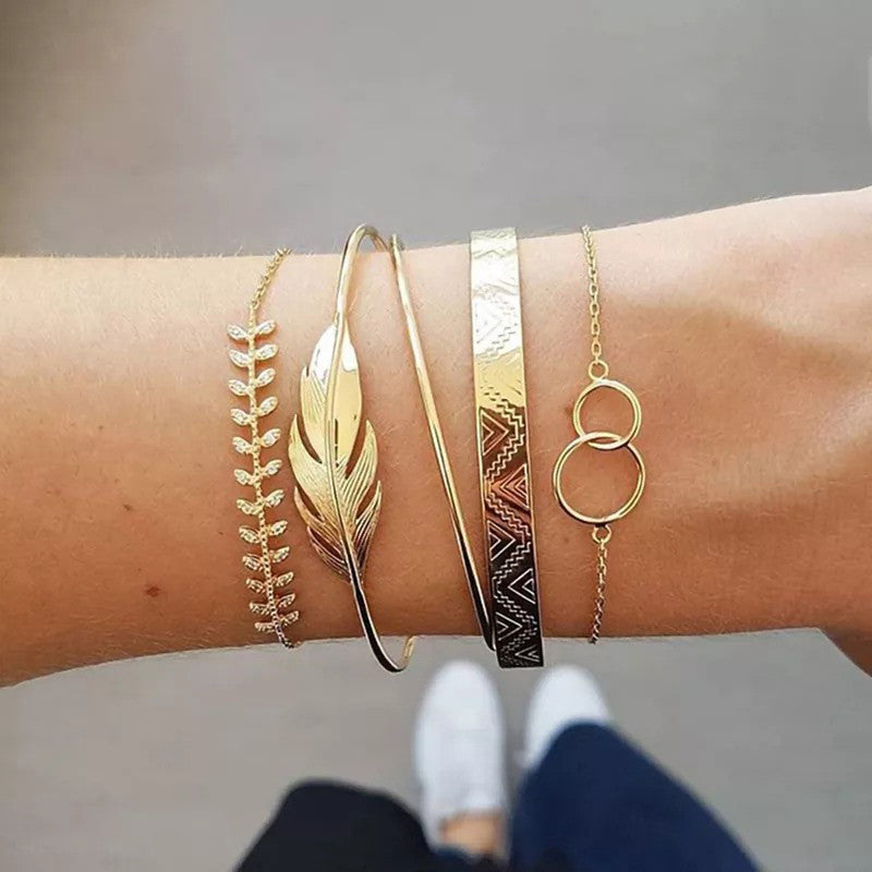 Gold Plated Toned Contemporary Stackable Bracelet (Pack of 5)