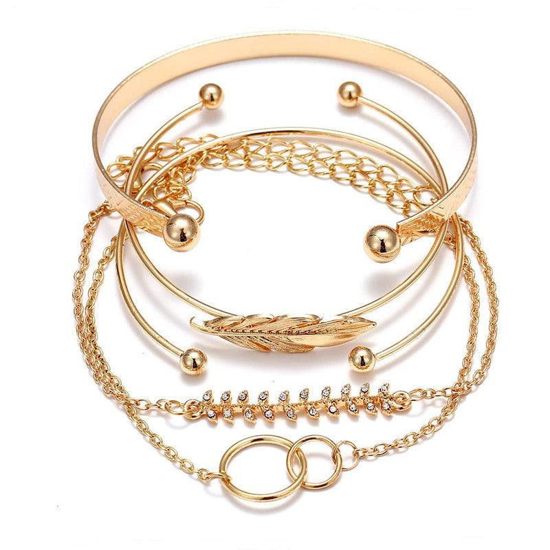 Gold Plated Toned Contemporary Stackable Bracelet (Pack of 5)