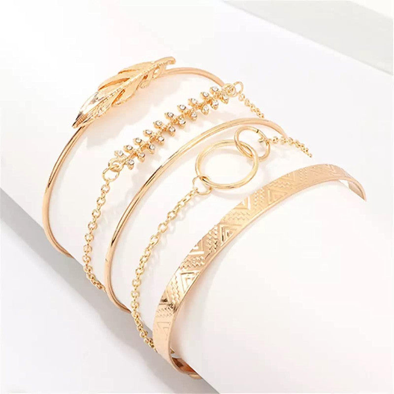 Gold Plated Toned Contemporary Stackable Bracelet (Pack of 5)