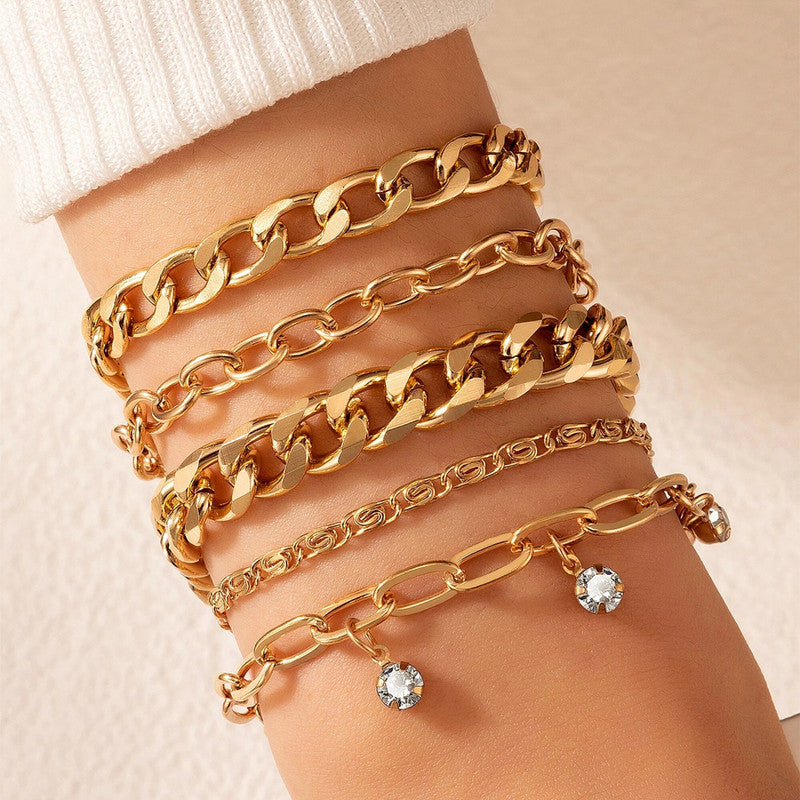 Gold Plated and Gold Toned Contemporary Stackable Bracelet (Pack of 5)