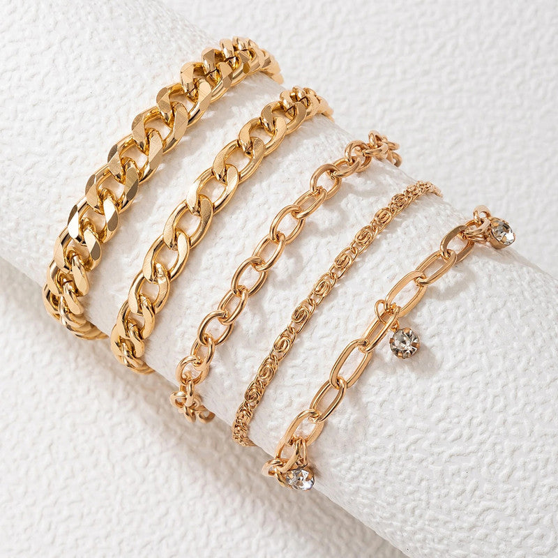 Gold Plated and Gold Toned Contemporary Stackable Bracelet (Pack of 5) - MySmartBazaar