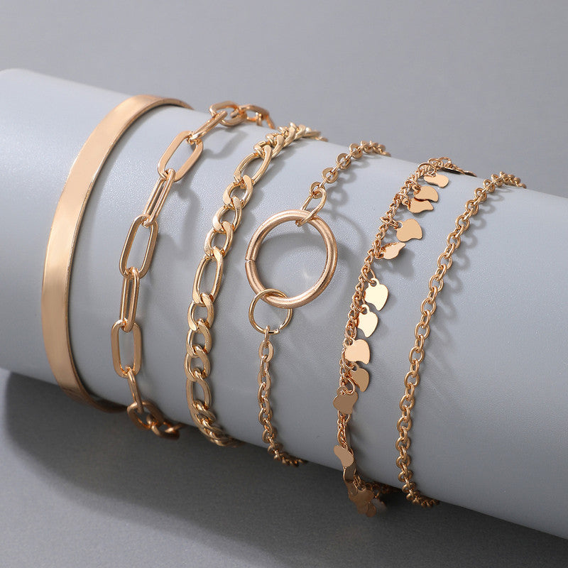 Gold Toned Gold Plated Contemporary Stackable Bracelet (Pack of 6)