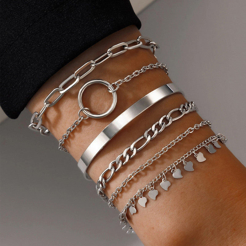 Silver Toned Silver Plated Contemporary Stackable Bracelet (Pack of 6)