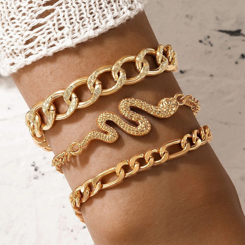 Gold-Toned Gold Plated Contemporary Stackable Bracelet (Pack of 3)