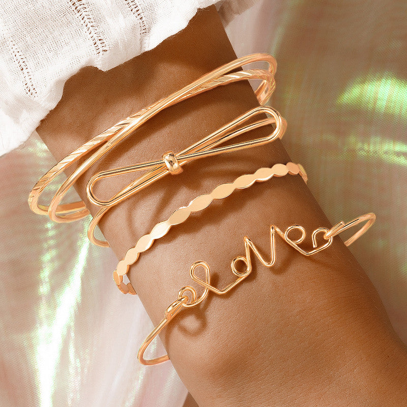 Gold-Toned Gold-Plated Contemporary Stackable Bracelet (Pack of 4)