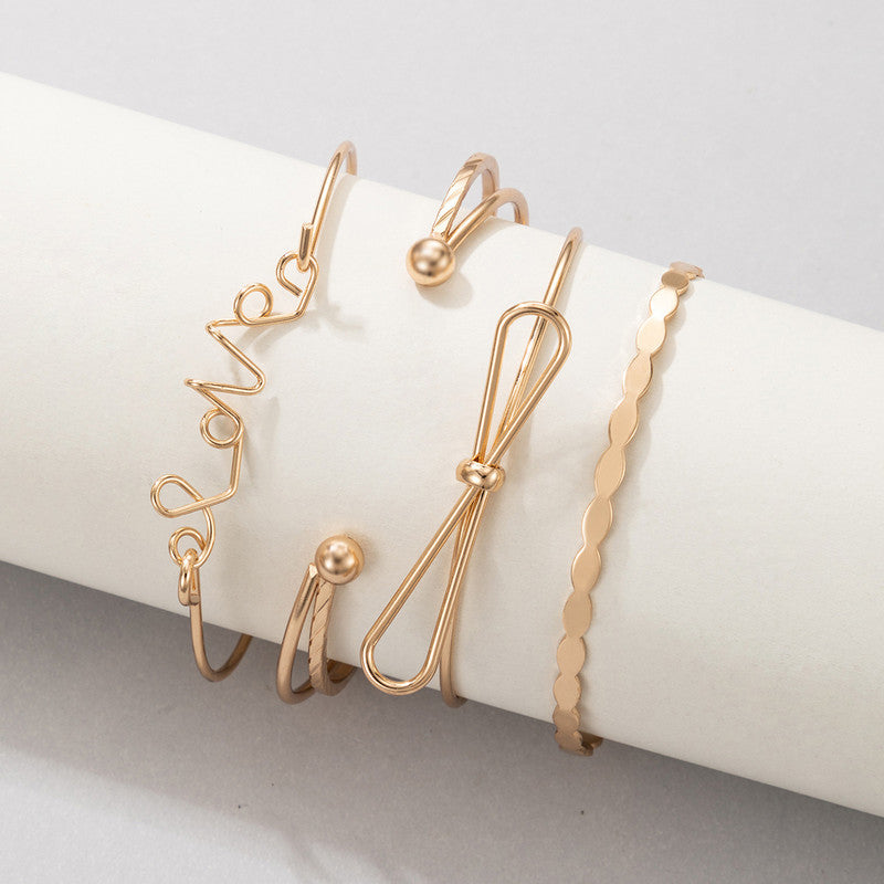 Gold-Toned Gold-Plated Contemporary Stackable Bracelet (Pack of 4)