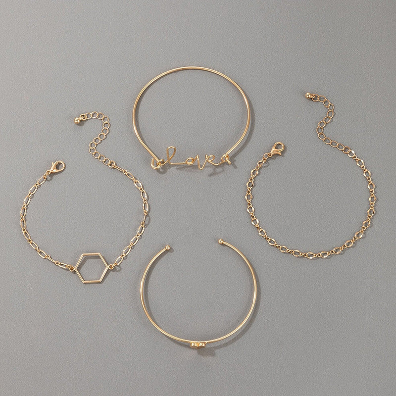 Gold-Toned and Gold-Plated Contemporary Stackable Bracelet (Pack of 4)