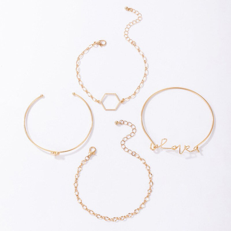 Gold-Toned and Gold-Plated Contemporary Stackable Bracelet (Pack of 4)