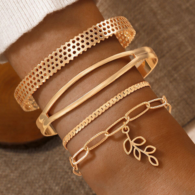 Gold-Toned and Gold Plated Contemporary Stackable Bracelet (Pack of 4)