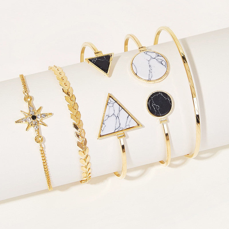 Gold Plated Geometric Stackable Korean Bracelet (Pack of 5)