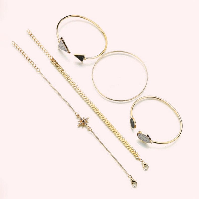 Gold Plated Geometric Stackable Korean Bracelet (Pack of 5)