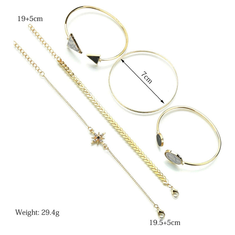 Gold Plated Geometric Stackable Korean Bracelet (Pack of 5) - MySmartBazaar