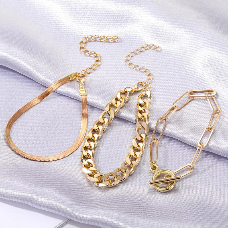 Gold Plated Set of 3 Contemporary Bracelet Set For Women and Girls