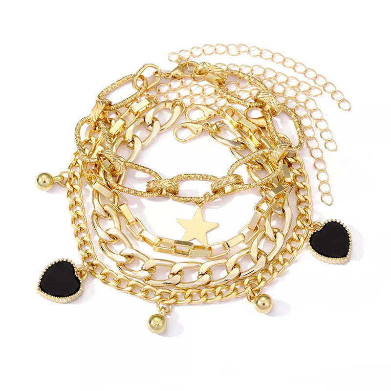 Gold Plated Heart-Star Contemporary Bracelet (Pack of 4)