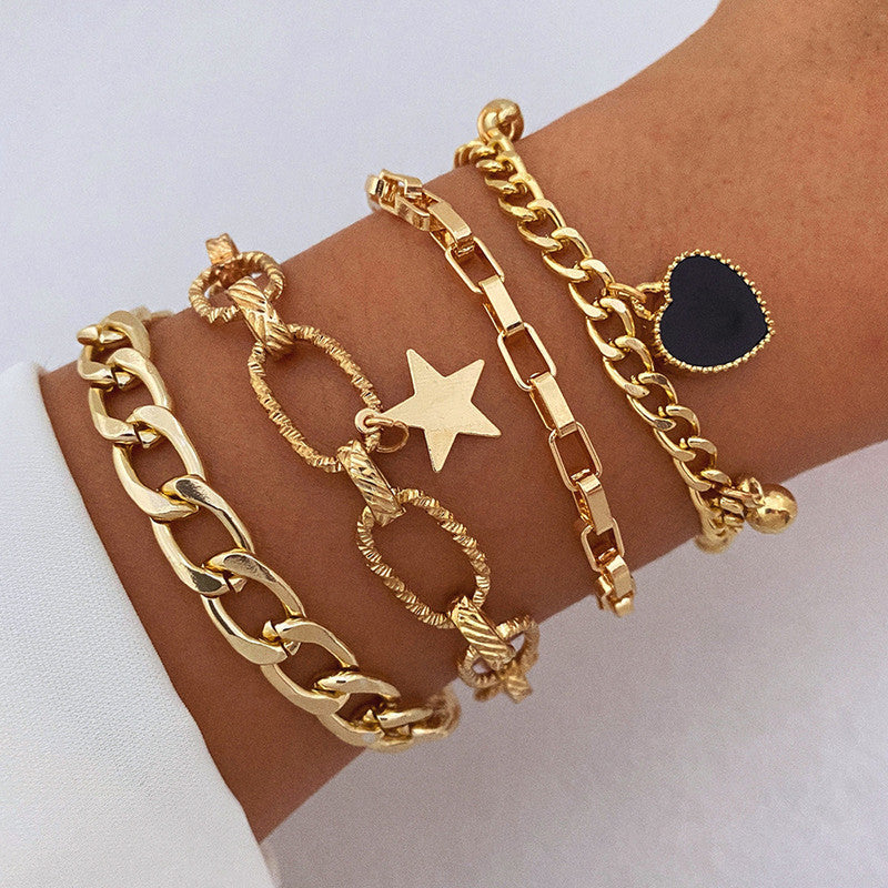 Gold Plated Heart-Star Contemporary Bracelet (Pack of 4)